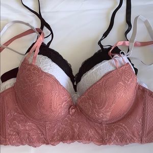 Set of 3 All Lace Longline Bras - 34C